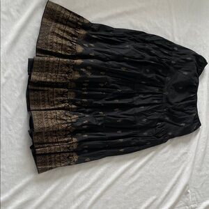 Black & Gold Printed Tiered Midi Skirt